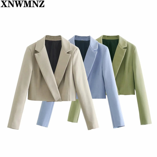 XNWMNZ Za 2022 2 Pieces Sets Women Office Cropped Blazers Jackets And High Wasit Mini Skirts Side Split Fork Women Sets