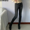 XNWMNZ Za women mid-rise skinny jeans ladies Vintage asymmetric hems Faded mid-waist pants Female girls button trousers