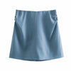 XNWMNZ za Vintage Sexy One Button Short Women Blazer female High Waist Ruched Mini Skirt Long Sleeve Suits 2 Pieces Set