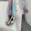 XNWMNZ za Women 2022 Double Breasted Tie-dye Print Blazer Coat Vintage Long Sleeve Pockets Female Outerwear Chic Tops