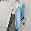 XNWMNZ za Women 2022 Double Breasted Tie-dye Print Blazer Coat Vintage Long Sleeve Pockets Female Outerwear Chic Tops