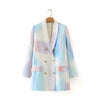 XNWMNZ za Women 2022 Double Breasted Tie-dye Print Blazer Coat Vintage Long Sleeve Pockets Female Outerwear Chic Tops