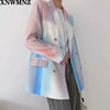 XNWMNZ za Women 2022 Double Breasted Tie-dye Print Blazer Coat Vintage Long Sleeve Pockets Female Outerwear Chic Tops
