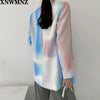 XNWMNZ za Women 2022 Double Breasted Tie-dye Print Blazer Coat Vintage Long Sleeve Pockets Female Outerwear Chic Tops