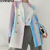 XNWMNZ za Women 2022 Double Breasted Tie-dye Print Blazer Coat Vintage Long Sleeve Pockets Female Outerwear Chic Tops