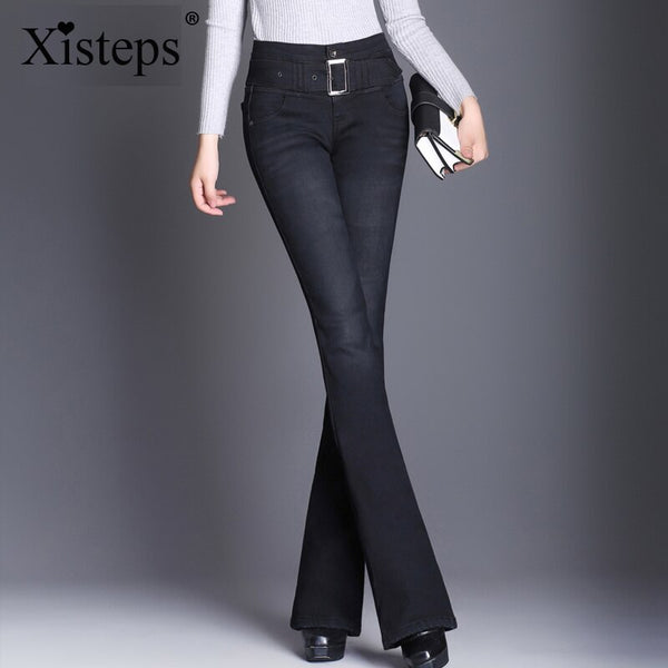 Xisteps 2022 Autumn Winter Mid Waist Jeans Women Vintage Skinny Jeans Female Stretch Trousers Women Denim Pants With Belt
