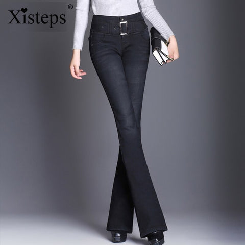 Xisteps 2022 Autumn Winter Mid Waist Jeans Women Vintage Skinny Jeans Female Stretch Trousers Women Denim Pants With Belt