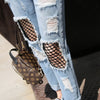 Xisteps 2022 Autumn Women Jeans Black Fishing Net Big Hole Ripped Streetwear Denim Pants Girl Boyfriend Wash Casual Trousers