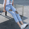 Xisteps 2022 Autumn Women Jeans Black Fishing Net Big Hole Ripped Streetwear Denim Pants Girl Boyfriend Wash Casual Trousers
