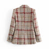 Xitimeao  Women 2023 Double Breasted Tweed Check Blazers Coat Vintage Long Sleeve Pockets Female Outerwear Chic Tops
