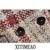 Xitimeao  Women 2023 Double Breasted Tweed Check Blazers Coat Vintage Long Sleeve Pockets Female Outerwear Chic Tops