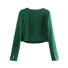 Xitimeao  Women Double Breasted Tweed Check Short Blazers Coat Vintage Long Sleeve Pockets Female Outerwear Chic Tops
