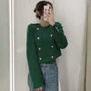 Xitimeao  Women Double Breasted Tweed Check Short Blazers Coat Vintage Long Sleeve Pockets Female Outerwear Chic Tops