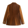 Xitimeao  Women Office Wear Double Breasted Velvet Blazer Coat Vintage Long Sleeve Pockets Female Outerwear Chic Tops