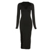 Y-L 2023 Fall Women's Black Color Tight Dresses Sexy Hollow Out Side Split Long Sleeve Bodycon Maxi Dress Party Club Streetwear