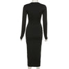 Y-L 2023 Fall Women's Black Color Tight Dresses Sexy Hollow Out Side Split Long Sleeve Bodycon Maxi Dress Party Club Streetwear