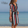 Y Nidus Women's Tunic Dresses Autumn & Spring Blouse Dress 2022 Mini Button Up Split Striped Flowy Evening Party Dresses vestido