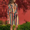 Y Nidus Women's Tunic Dresses Autumn & Spring Blouse Dress 2022 Mini Button Up Split Striped Flowy Evening Party Dresses vestido