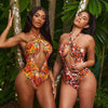 Y2K 2023 For Summer Women's Bikini Sets Wimsuit Leopard Print Up V-Neck Halter Swimwear Sexy Bandage 1 Pieces Set