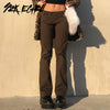 Y2K EGIRL Indie Low Waist Flare Pants 90s Aesthetics Brown Denim Y2K Jeans Vintage Streetwear Retro Outfits Skater Pants
