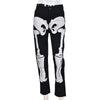 Y2K Gothic Skull Print Black Denim Jeans Mid Waist Slim Fit Pencil Pants 90s Vintage Women Long Trousers E-girl Punk Streetwear