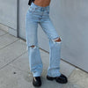 Y2K High Waist Hole Ripped Jeans Women Vintage 90S Washed Blue Straight Pants Streetwear Hollow Boyfriend Baggy Denim Trousers