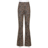 Y2K Leopard Pattern Flare Pants E-girl Vintage Slim Trousers Print High Waist Long Pants Women Double Layer Mesh Sweatpants