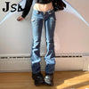 Y2K Low Waisted Jeans Retro Grunge Chic Cute Academic Straight Denim Trousers Aesthetic 2000S Vintage Slim Flare Pants