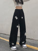 Y2K Retro Emo Black Cargo Jeans Women Streetwear Star Print Gothic Punk Vintage Kpop Wide Leg Denim Pants Female Autumn Trousers
