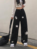 Y2K Retro Emo Black Cargo Jeans Women Streetwear Star Print Gothic Punk Vintage Kpop Wide Leg Denim Pants Female Autumn Trousers