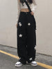 Y2K Retro Emo Black Cargo Jeans Women Streetwear Star Print Gothic Punk Vintage Kpop Wide Leg Denim Pants Female Autumn Trousers
