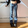 Y2K Retro Low Waisted Aesthetic Jeans Women Chic Cute Academic Straight Denim Trousers 2000S Vintage Slim Flare Pants Streetwear