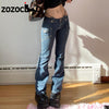 Y2K Retro Low Waisted Aesthetic Jeans Women Chic Cute Academic Straight Denim Trousers 2000S Vintage Slim Flare Pants Streetwear
