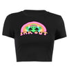 Y2K Streetwear Cartoon Anime Floral Print Crop Tops Indie Aesthetics O-neck Short Sleeve Casual Baby Tees Summer Black T-shirts