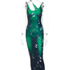 Y2K Summer Dresses Women Asymmetrical Print See Through Maxi Sleeveless Skinny Blackless Bodycon Elegant Party Robe