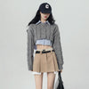 Y2k Crop Short Knitting Set Sweater Women's Lazy Loose Outer Wear Retro Short Knitted Sweater Top Two-piece Brown Grey Pullovers