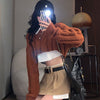Y2k Crop Short Knitting Set Sweater Women's Lazy Loose Outer Wear Retro Short Knitted Sweater Top Two-piece Brown Grey Pullovers