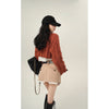 Y2k Crop Short Knitting Set Sweater Women's Lazy Loose Outer Wear Retro Short Knitted Sweater Top Two-piece Brown Grey Pullovers