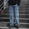 Y2k Jeans Men Grunge Emo Harajuku Streetwear Oversize Pockets Hip Hop Loose Cargo Denim Pants With Bandage Wide Leg Trousers