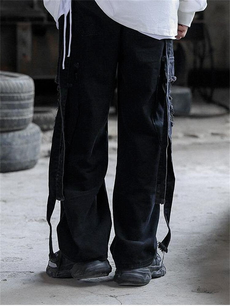 ECELEN Baggy Jeans Pantalon Homme Denim Pantalon Noir Pantalon Wide Leg Homme  Jeans Oversize Cargo Streetwear Coréen Hip Hop Harajuku