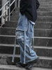 Y2k Jeans Men Grunge Emo Harajuku Streetwear Oversize Pockets Hip Hop Loose Cargo Denim Pants With Bandage Wide Leg Trousers