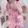 Y2k Sheining Traf Za Woman 2023 Pajamas Set Hello Kuromied Kittyed Cinnamorolled Melodyed Pyjamas Summer Suit Shirts Shorts