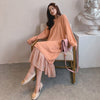 Y2k Women dress Casual V neck Loose Women Sweater Dress Elegant Autumn Winter Dress Ruffles Patchwork Female Long Knitted plus