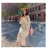 Y2k Women dress Casual V neck Loose Women Sweater Dress Elegant Autumn Winter Dress Ruffles Patchwork Female Long Knitted plus