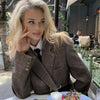 YAMY Vintage England Womens Cropped Suit Blazers Long Sleeve Pin Closure Short Jacket Coat Autumn Winter Office Lady Outerwear