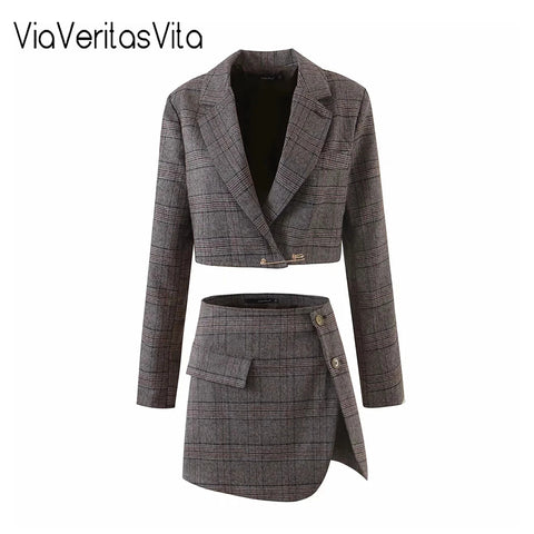 YAMY Vintage England Womens Cropped Suit Blazers Long Sleeve Pin Closure Short Jacket Coat Autumn Winter Office Lady Outerwear