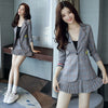 YASUGUOJI 2022 Office Lady Style Casual Plaid Skirt Suit Women Uniform Blazer with Sex Mini Pleated Skirt Suit Set QXF9