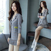 YASUGUOJI 2022 Office Lady Style Casual Plaid Skirt Suit Women Uniform Blazer with Sex Mini Pleated Skirt Suit Set QXF9