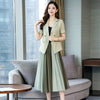 YASUGUOJI 2023 Summer Short-sleeve Double Breasted Blazer with Mesh Pleated Skirt and Suit for Women Two Piece Skirt Suits