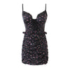 YENKYE Women Floral Print Sling Dress Female Lace Trim Party Night Club Sexy Dress Summer Bodycon Mini Draped Vestido